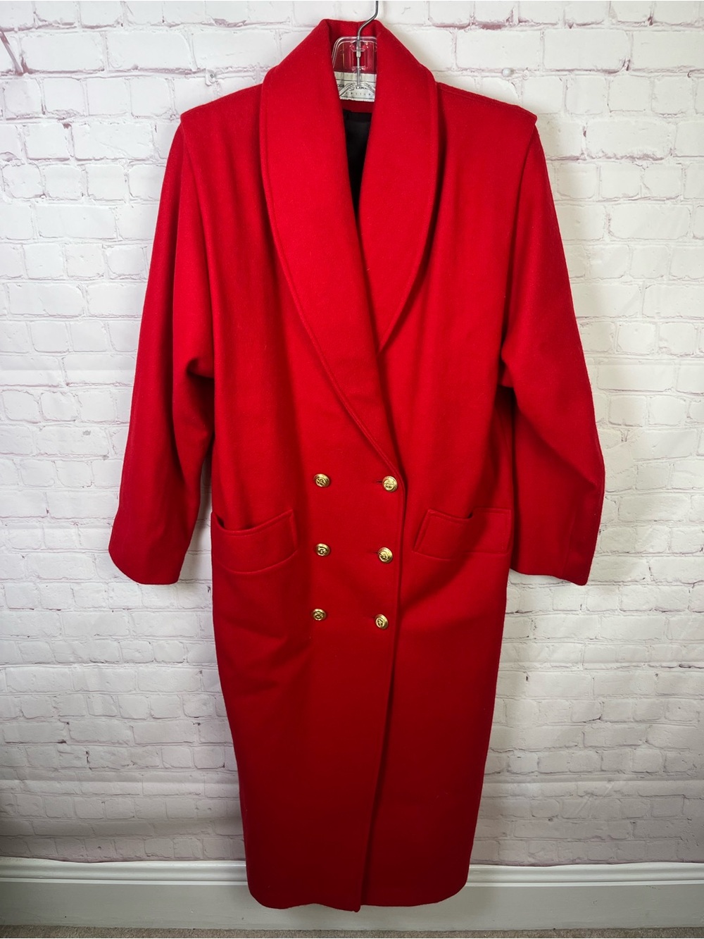 Maggie Lawrence Collection Long Red Coat with Gold Buttons
